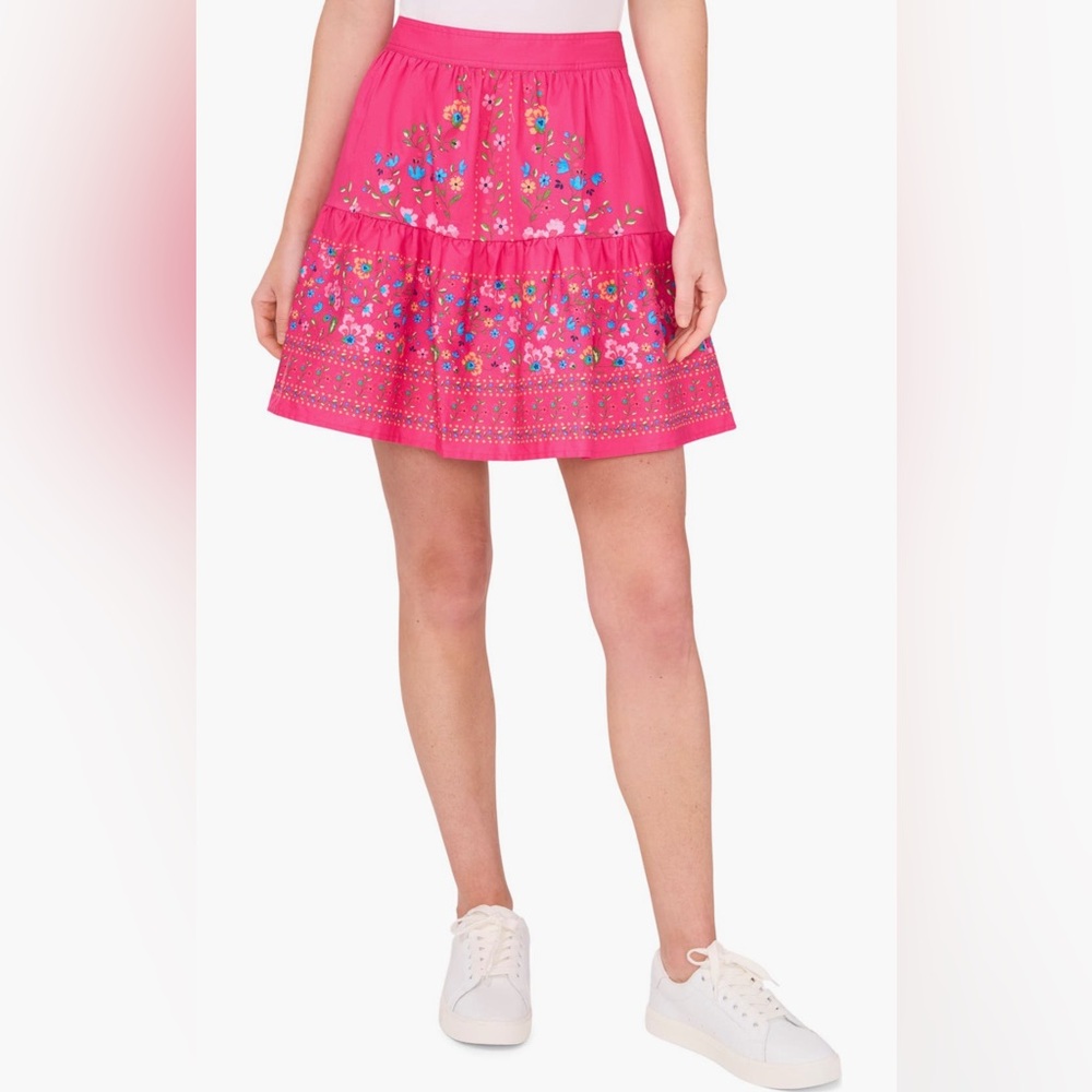 CeCe Floral Tiered Miniskirt in Pink Size XL